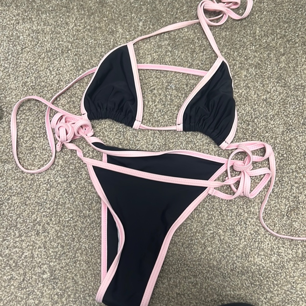 Pink and white bikini set no padding